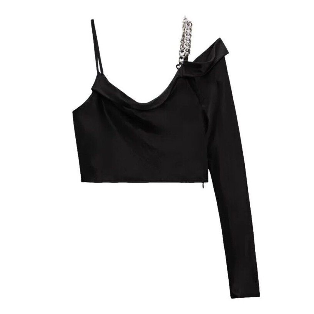 Zara satin effect asymmetrical chain crop top